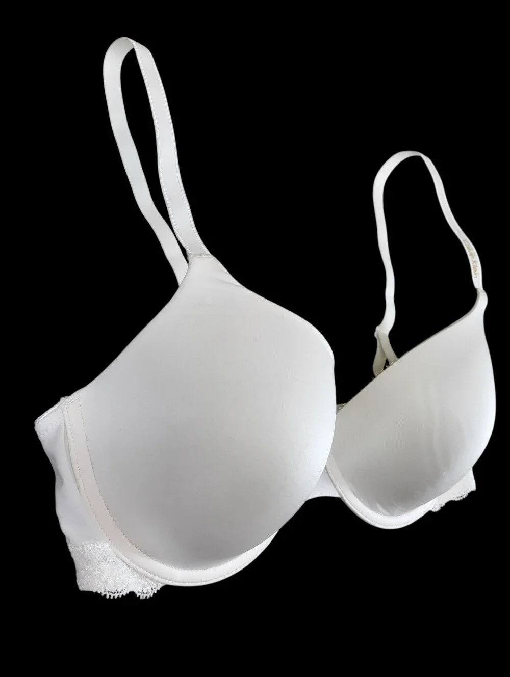 Calvin Klein White Lace Trim Contour Underwire T-Shirt Bra Gold Logo Size 36C